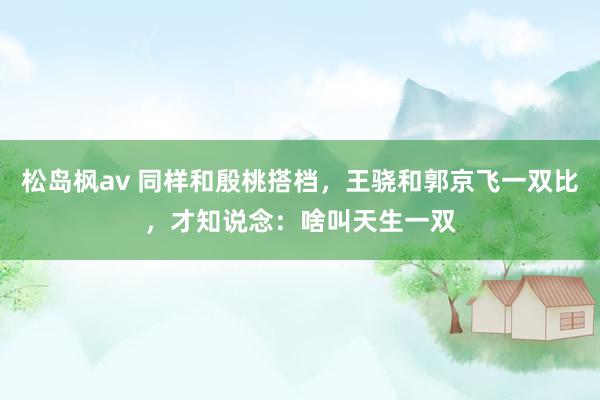 松岛枫av 同样和殷桃搭档，王骁和郭京飞一双比，才知说念：啥叫天生一双