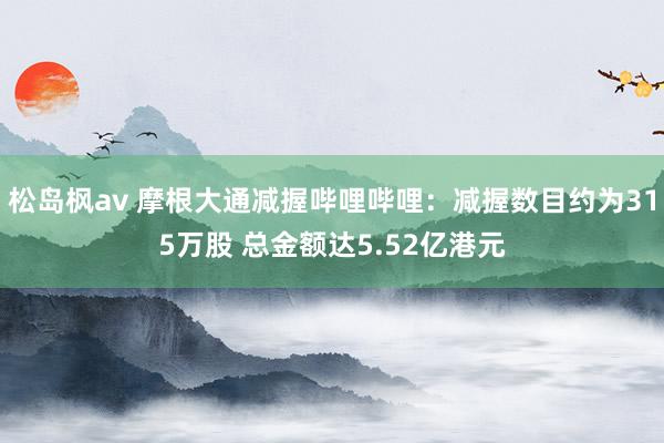 松岛枫av 摩根大通减握哔哩哔哩：减握数目约为315万股 总金额达5.52亿港元