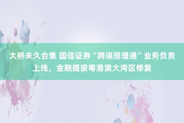 大桥未久合集 国信证券“跨境搭理通”业务负责上线，金融提拔粤港澳大湾区修复